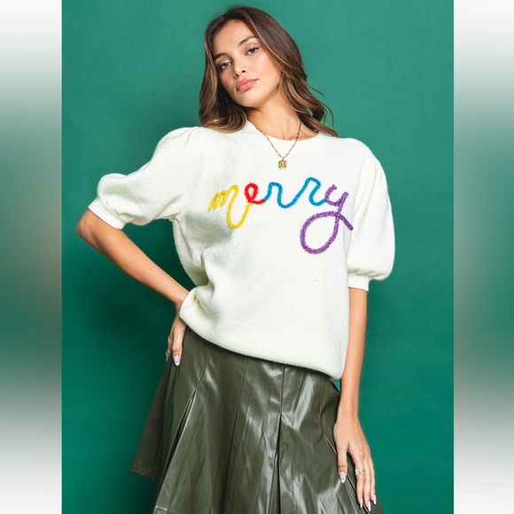 ShopEvelynne Sweaters - 08 Fabulous Metal Lettering Merry Sweater